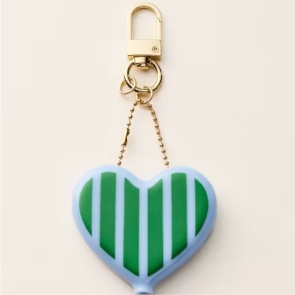 Kate Spade Striped Green & Blue Heart Coin Purse Keychain Bag Charm NWT - Picture 1 of 8